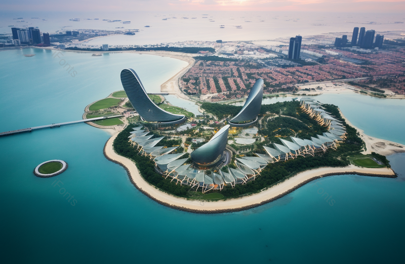 元素绿色的湖面上的小岛城市建筑,高清,摄影图,摄影图片,图片大全,摄影图免费下载
